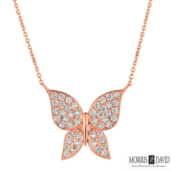 1.08 Carat Natural Diamond Butterfly Necklace 14K